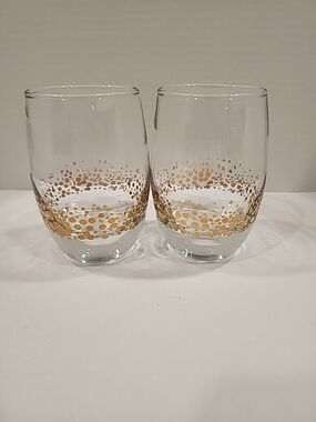 BB Bailey’s Irish Cream Low Ball Bar Glasses Heavy Gold Dots Confetti Set of 2